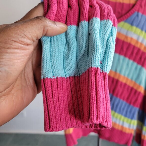 Chaps Cable Knit Striped Pastel Rainbow Cotton Sweater (Size: Large) - Picture 6 of 15